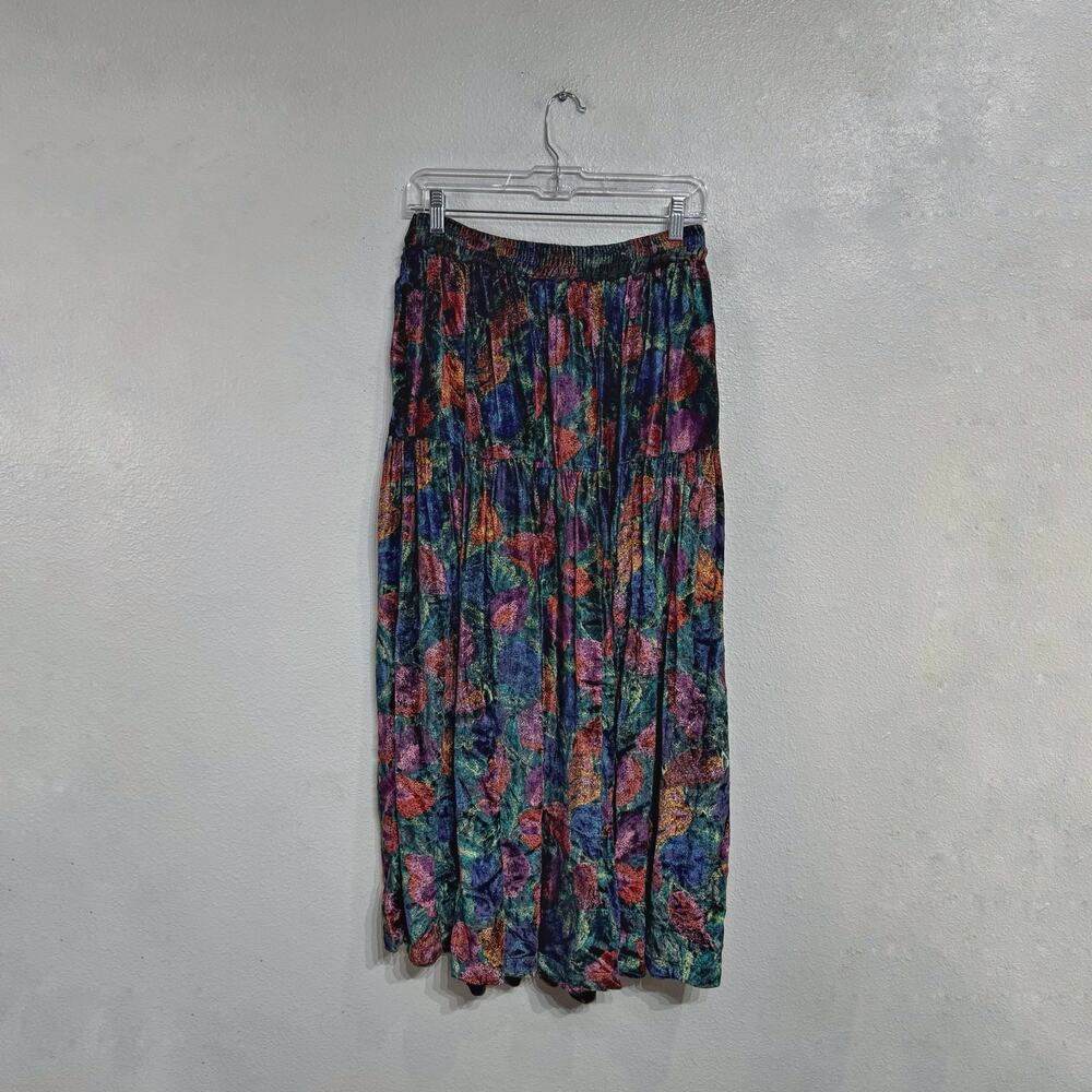 PHOOL Navy Abstract Floral Velvet Burnout Jewel Tone Boho Midi Skirt Sz S - Picture 8 of 9